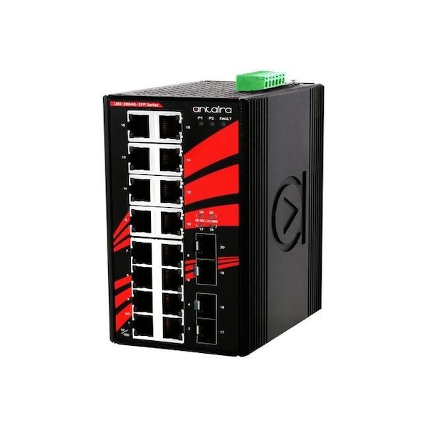 20-Port Industrial Gigabit Unmanaged Ethernet Switch, w/16-10/100/1000Tx + 4-100/1000 SFP Slots; EOT